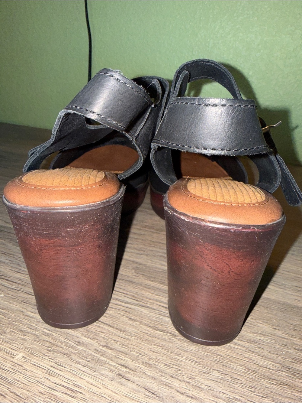 b.o.c. Black Leather Wedge Clog with Ankle Strap - Picture 6 of 7
